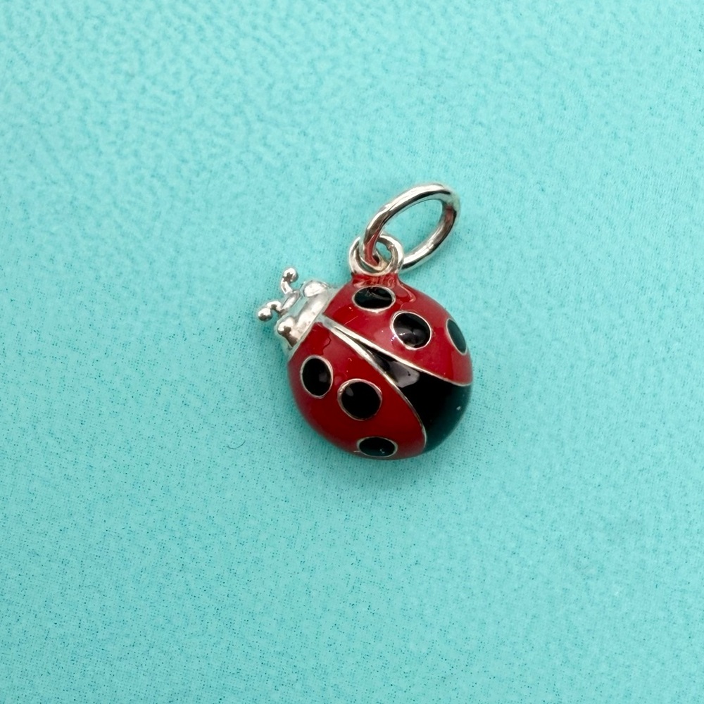 Tiffany & Co red enamel lady bug charm sterling silver
